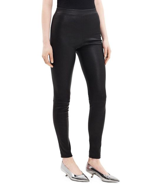 Theory Black Pull-On Leather Leggings