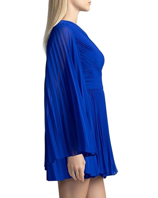 Zac Posen Blue Asymmetric Pleated Chiffon Minidress