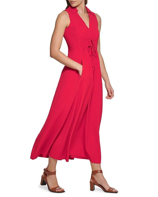 Calvin Klein Red Gauze Maxi A Line Dress
