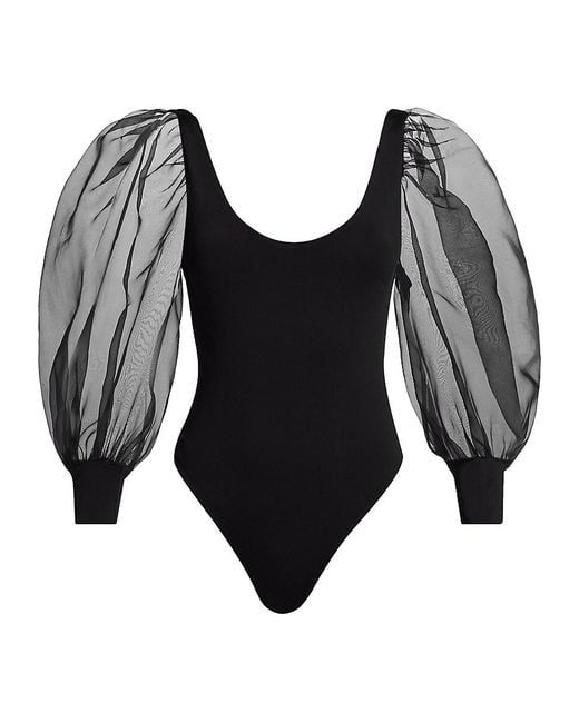 Alice + Olivia White Jillianne Semi-Sheer-Bodysuit