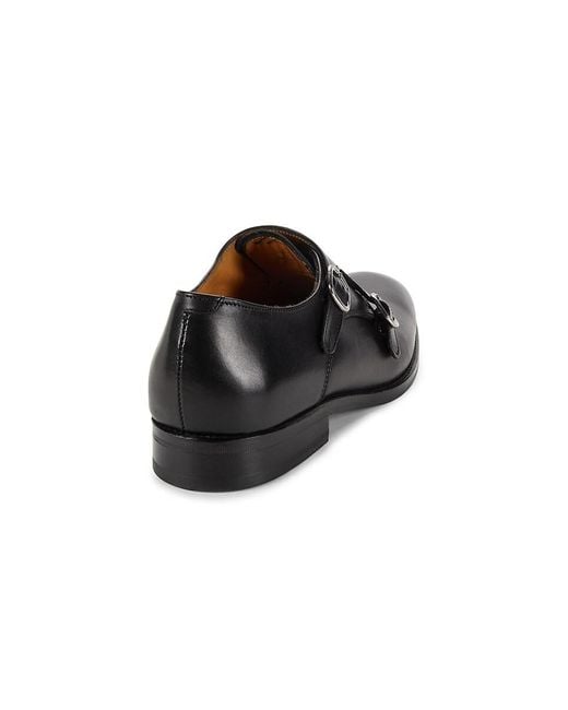 Saks Fifth Avenue Black Matthew Leather Double Monk Strap Shoes for men