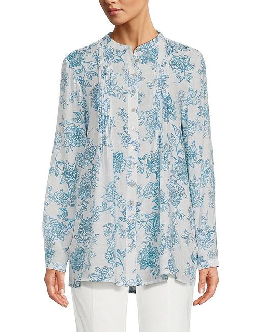 Nanette Lepore Blue Semi Pleated Print Shirt