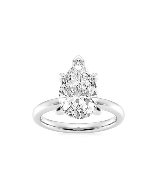 Saks Fifth Avenue White Build Your Own Collection Platinum & Lab Grown Pear Shape Diamond Solitare Engagement Ring