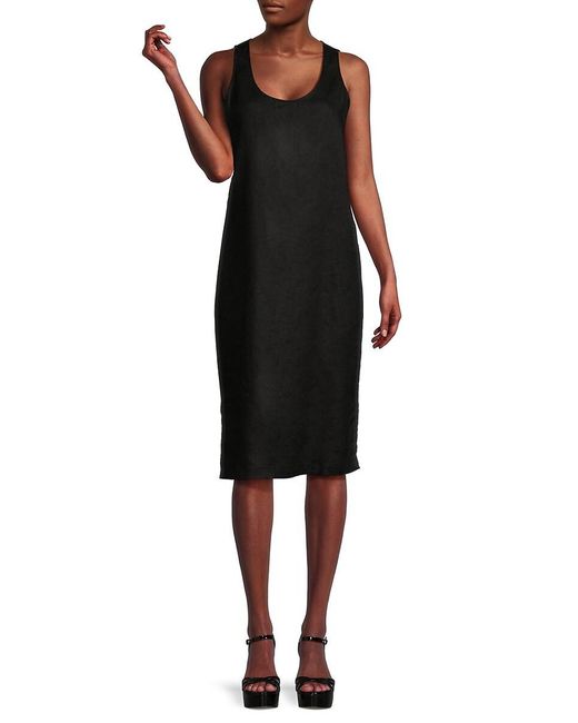 Saks Fifth Avenue Black 100% Linen Midi Tank Dress