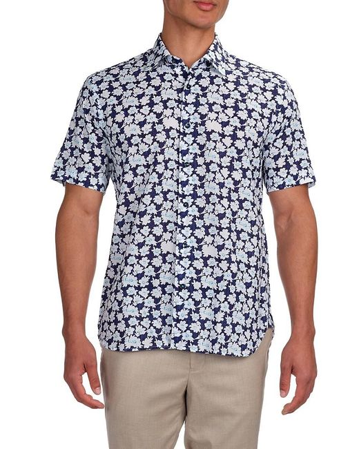 Garnet White Short Sleeve Floral Seersucker Button Down Shirt for men