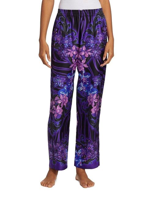 Versace Blue Floral Silk Pajama Pants