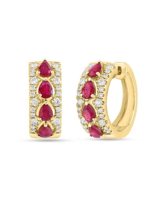 Effy Pink 14K, Ruby & 0.62 Tcw Diamond Huggie Earrings