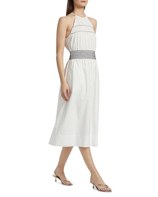 Ramy Brook White Melanie Smocked Cotton Midi-Dress