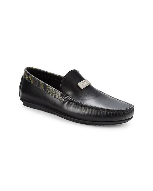 Class Roberto Cavalli Black Snake Embossed Leather Driving Loafers for men