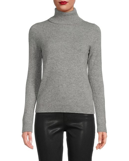 Saks Fifth Avenue Gray Rib-Knit Turtleneck 100% Cashmere Sweater