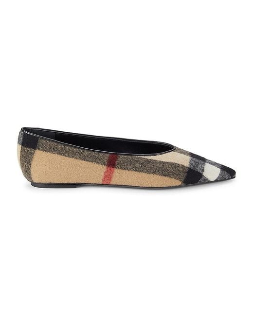 Burberry Nova Check Wool Leather Ballet Flats in Natural Lyst