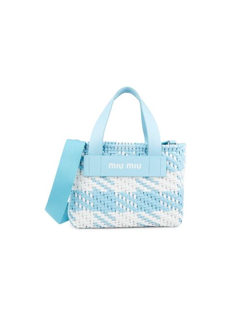 Miu Miu Blue Bi-color Basket Weave Tote