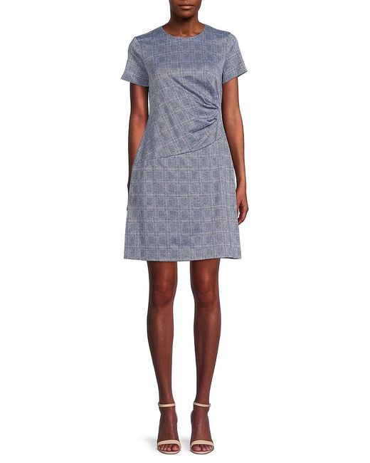 Calvin Klein Synthetic Plaid A Line Dress in Blue | Lyst