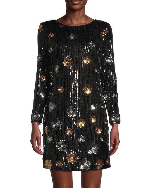 MILLY Black Selene 3D Floral Sequin Minidress