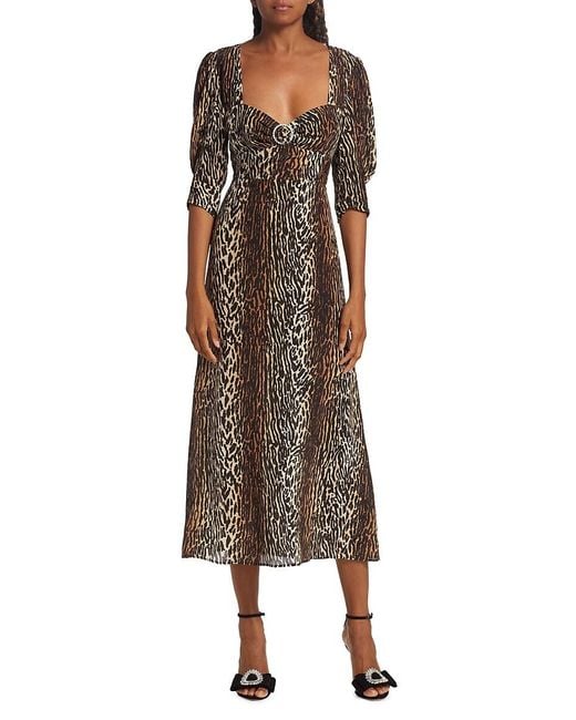 Rixo Brown Karen Animal Print Midi Dress