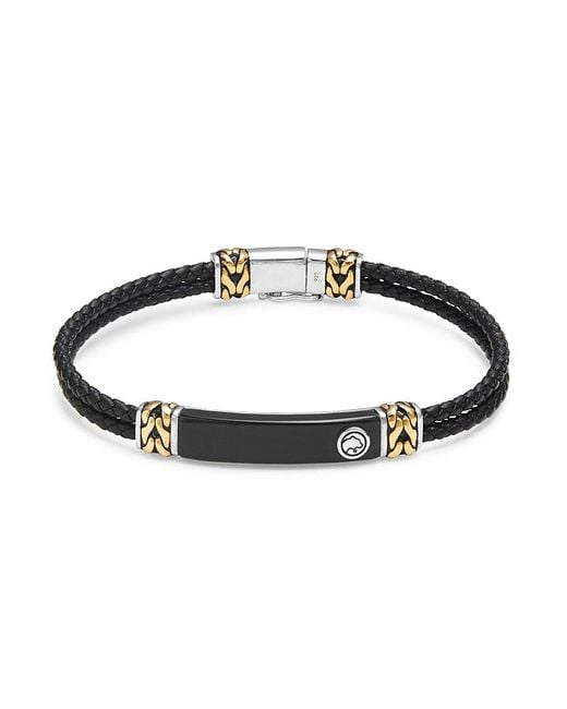 Effy Metallic Goldplated Sterling Silver, Sterling Silver, Leather & Onyx Bracelet for men