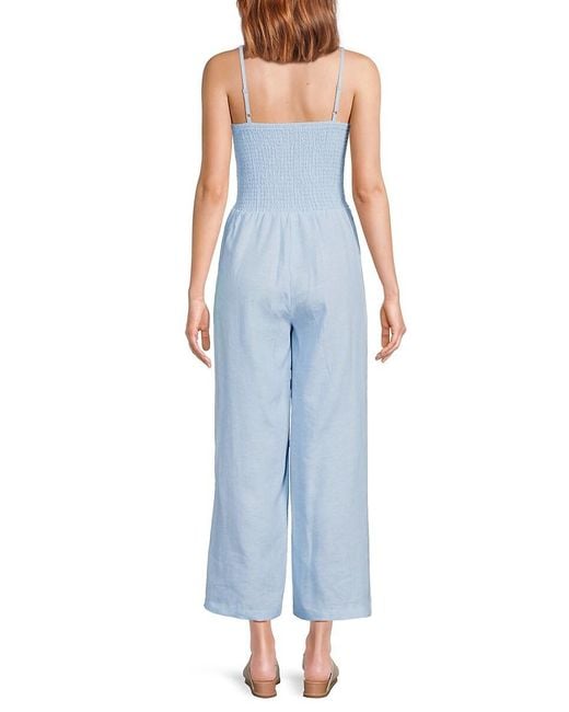 Saks Fifth Avenue Natural 100% Linen Jumpsuit