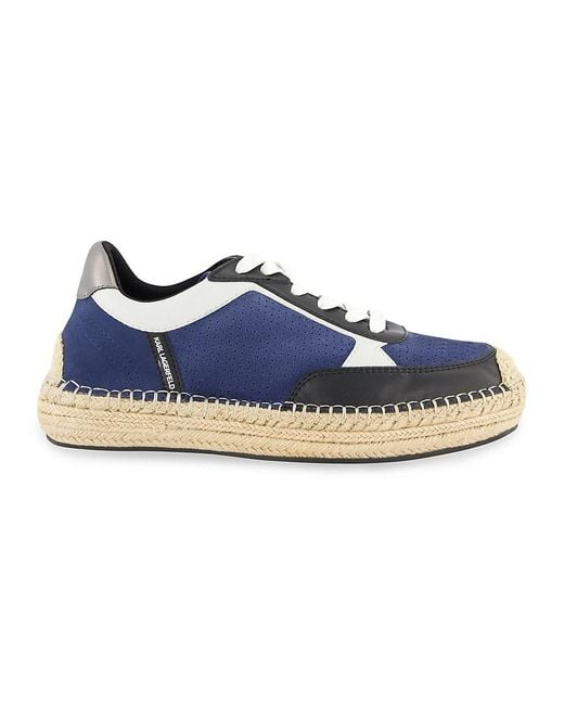 Karl Lagerfeld Blue Perforated Suede Low-Top Espadrille Sneakers for men