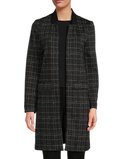 Ellen Tracy Black Jacquard Textured Open Front Coat