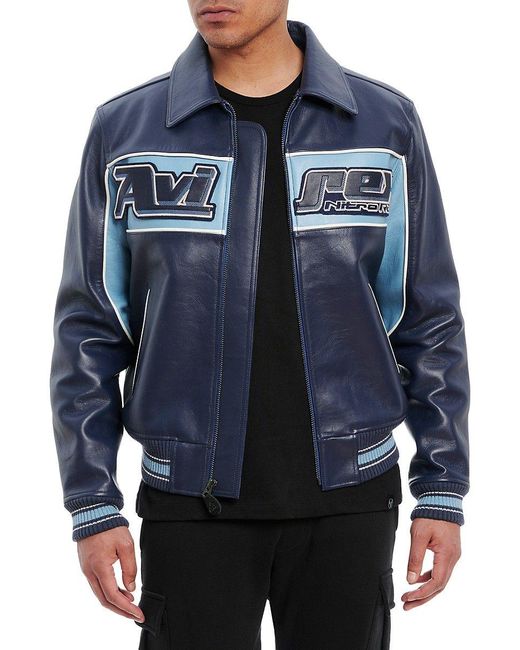 Avirex Blue Nitro Run Leather Jacket for men