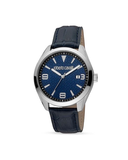Roberto Cavalli Blue 42mm Stainless Steel & Leather Strap Watch for men