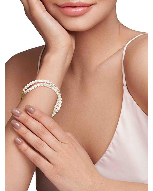 Chloe and Madison White 14K Goldplated & Rhodium Plated Double Strand Imitation Pearl Bracelet