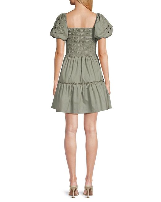 Lea & Viola Green Smocked Cotton Minidress