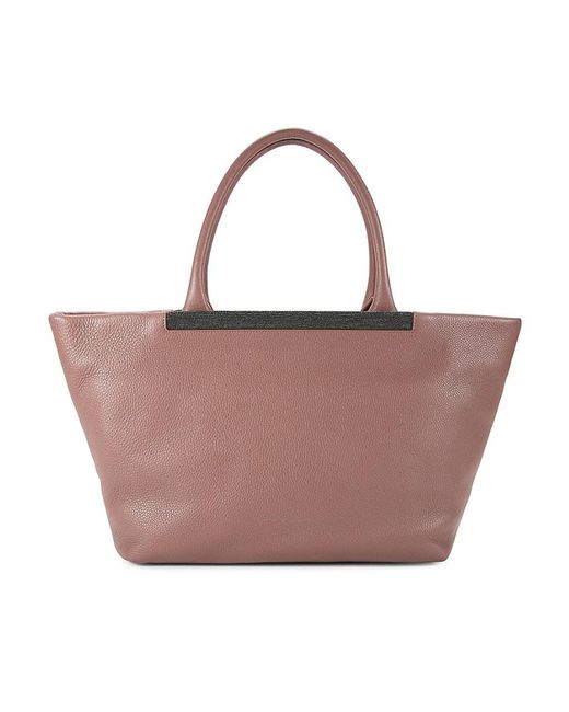 Brunello Cucinelli Pink Beaded Trim Leather Tote
