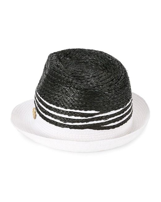 La Fiorentina Black Striped Straw Fedora Hat