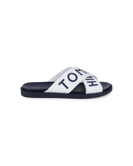 Tommy Hilfiger Logo Crossover Slide Sandals in White for Men | Lyst