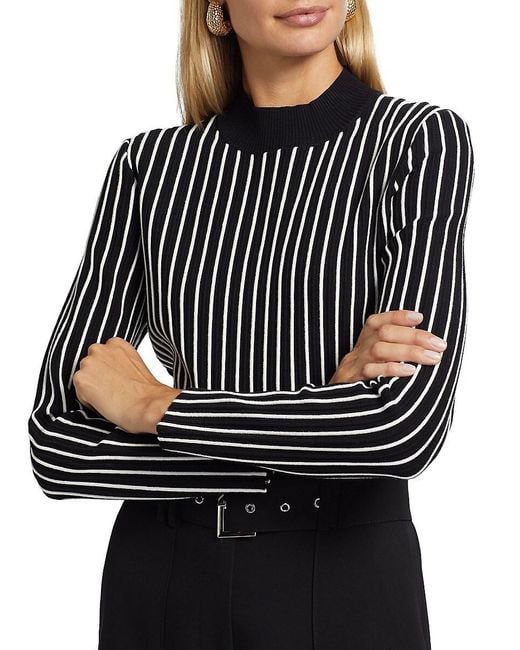 Tahari Black Winslow Striped Mock-turtleneck Sweater