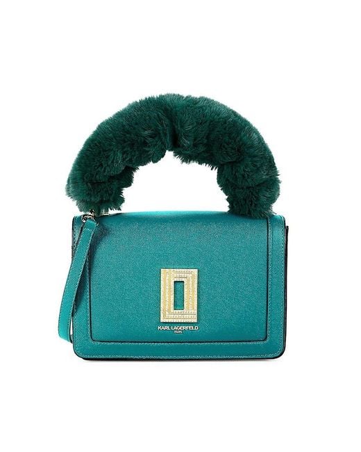 Karl Lagerfeld Green Simone Faux Fur Handle Crossbody Bag