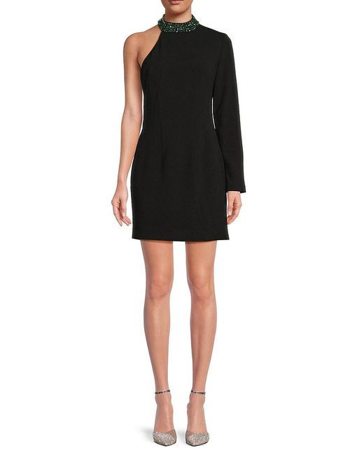 Zac Posen Black One-Shoulder Crystal-Embellished Minidress