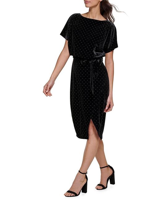 Kensie Black Studded Velvet Tie-front Dress