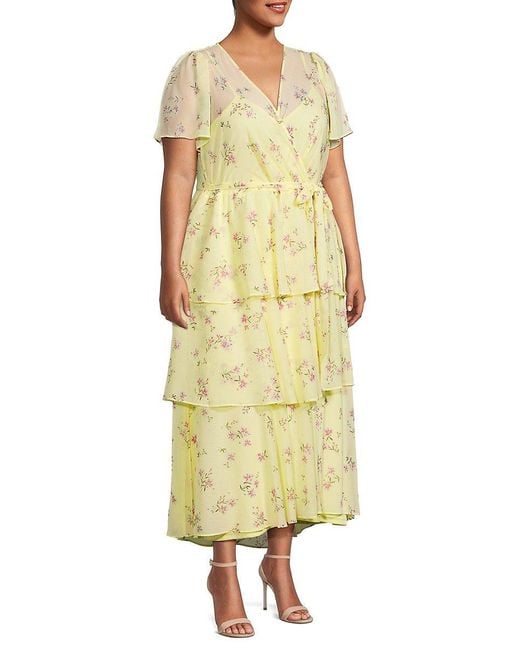Calvin Klein Plus Floral Print Layered Maxi Dress in Yellow Lyst