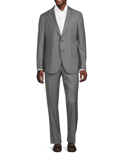 Lubiam Gray Checked Regular Fit Virgin Wool Suit for men