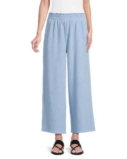 Saks Fifth Avenue Blue Summer Double Gauze Elastic Waist Wide-Leg Pants