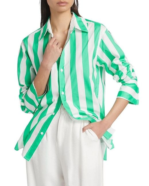If Only Studio Green Cabana Stripe Cotton Shirt