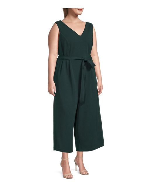 Calvin Klein Plus Belted Crepe Jumpsuit in Malachite (Green) Lyst