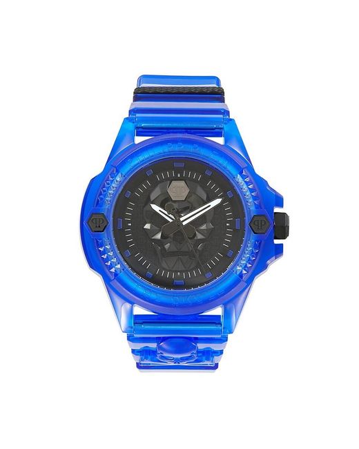 Philipp Plein Blue The $kull Synthetic 45mm Polycarbonate & Silicone Strap Watch for men