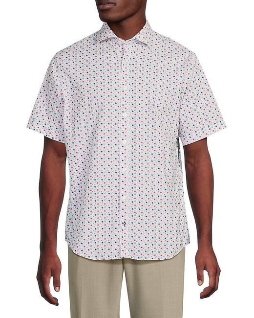 Brax White Hardyp Micro Print Short Sleeve Shirt for men