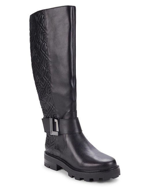 Karl Lagerfeld Meara Logo Quilted Knee High Boots in Black | Lyst