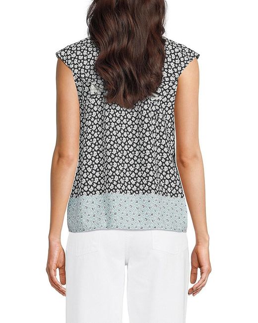 Nautica Gray Striped Flutter Sleeve Top