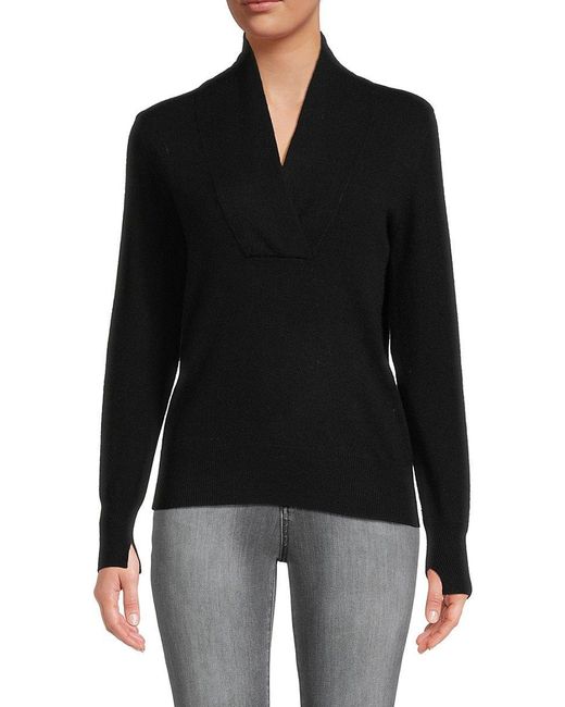 Amicale Shawl Collar Cashmere Sweater in Black | Lyst