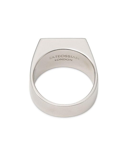 Tateossian White Sterling & Ebony Wood Inlay Rectangular Ring for men