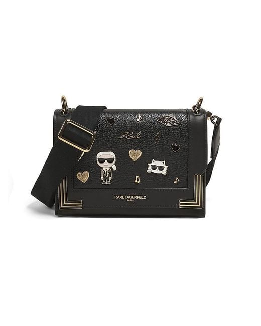 Karl Lagerfeld Black Camille Embellished Leather Crossbody Bag