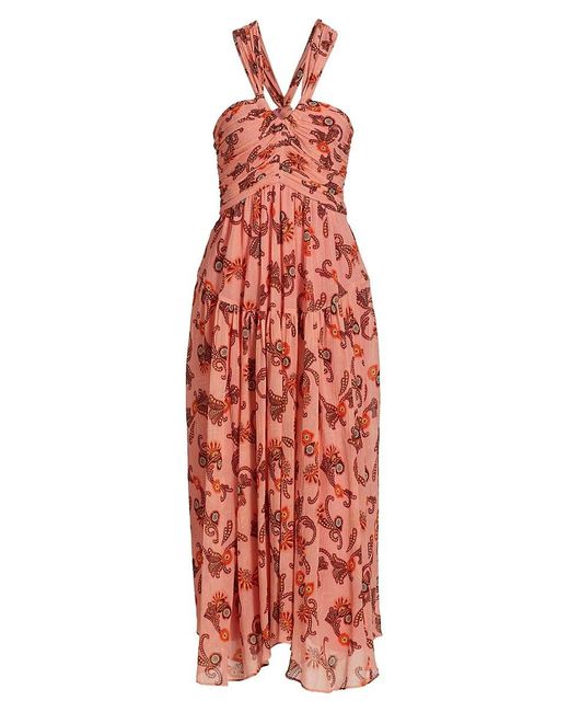 A.L.C. Red A. L.c. Jaylin Ruched Cotton-silk Halter A-line Dress
