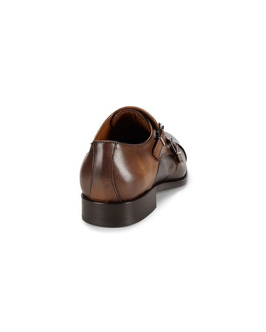 Saks Fifth Avenue Brown Leather Double Monk Strap Loafers for men