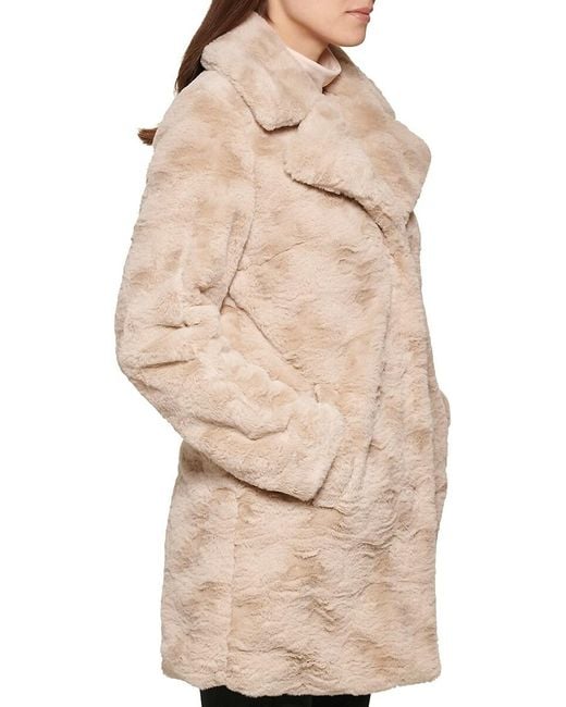 Kenneth Cole Textured Faux Fur Notch-Collar Coat