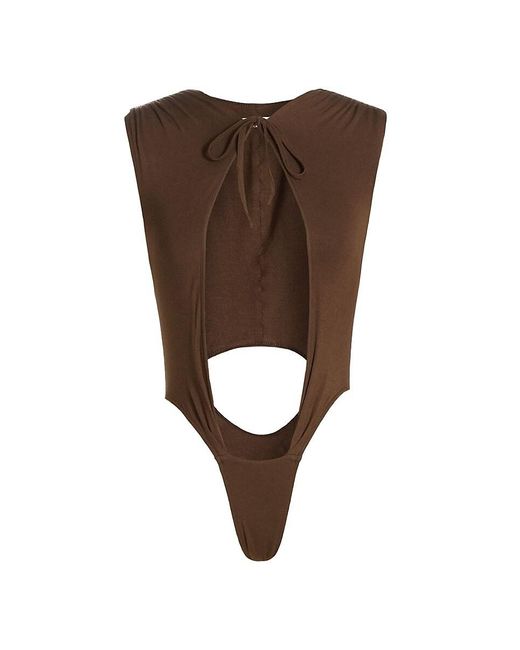 LAQUAN SMITH Brown Self Tie Cut Out Bodysuit